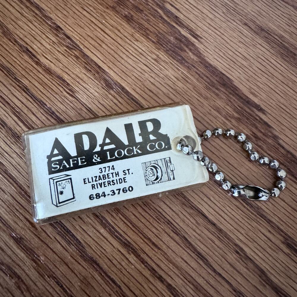 ADAIR Safe & Lock Co. Keychain Clear Detachable Keyring Vintage Advertising